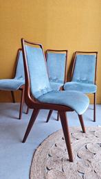 Set van 4 retro vintage Awa stoelen, teakhout en mohair, Ophalen, Hout, Gebruikt, Blauw