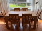 Blank Eiken eettafel met 6 stoelen, Ophalen, Eikenhout, 50 tot 100 cm, Zo goed als nieuw
