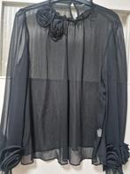 Elegante zwarte blouse met roosdetails, Zwart, Maat 42/44 (L), Nieuw, Ophalen of Verzenden