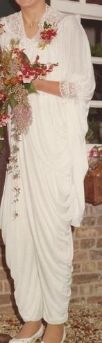 Vintage bruidsjurk trouwjurk trouwbroek jumpsuit harembroek, Ophalen of Verzenden, Gedragen, Wit, Trouwjurk