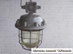 Industriele grote metalen bully/ kooilamp afm D30 H60, Ophalen of Verzenden, Gebruikt, Glas, Emaille, oud, vintage , stoer, robuust, grijs, industrieel
