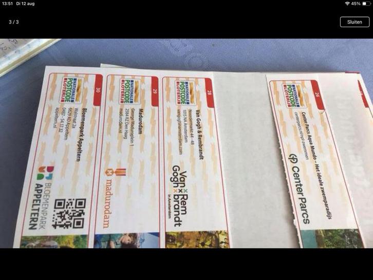 Voordeelbonnen Postcodeloterij, Tickets en Kaartjes, Kortingen en Cadeaubonnen, Drie personen of meer, Overige typen, Kortingsbon
