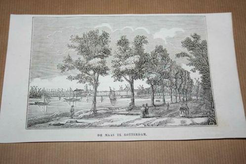 Antieke gravure - Rivier de Maas bij Rotterdam - 1841 !!, Antiek en Kunst, Kunst | Etsen en Gravures, Ophalen of Verzenden