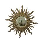 Sixties Sunburst Butler Spiegel Zonnespiegel Bol Glas Hars 4, Antiek en Kunst, Antiek | Spiegels, Ophalen of Verzenden, Rond, Minder dan 50 cm