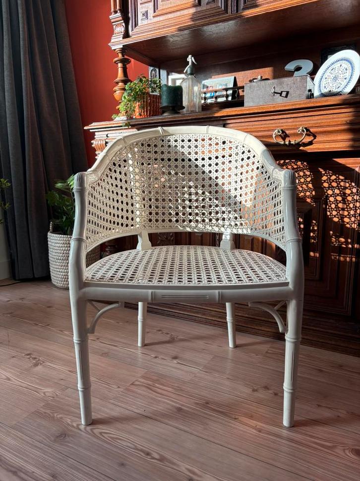 Giorgetti Stijl Faux Bamboo Fauteuil, Huis en Inrichting, Stoelen, Gebruikt, Eén, Hout, Wit, Ophalen