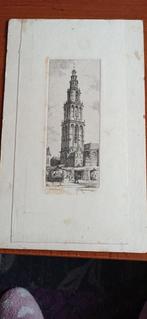 Pentekening of ets H.E Roodenburg Martinitoren en markt, Ophalen of Verzenden