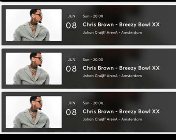 3 tickets te koop voor Chris Brown @ Amsterdam arena 8 juni  beschikbaar voor biedingen