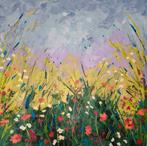 Schilderij bloemen weide 1 x 1 meter, Antiek en Kunst, Ophalen