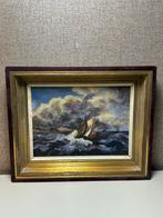 Schilderij met schip en woeste zee, Antiek en Kunst, Kunst | Schilderijen | Klassiek, Ophalen of Verzenden