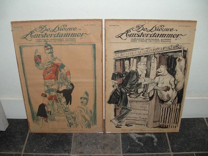 Jan Sluijters De Nieuwe Amsterdammer 2x ingelijst, Verzamelen, Foto's en Prenten, Gebruikt, Prent, Overige onderwerpen, Voor 1940