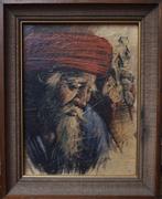 Gris=== Tabaksblad schilderij van een oude Aziatische man., Ophalen of Verzenden