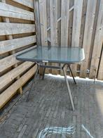 Tuintafel met glazen blad, Ophalen, Gebruikt, Vierkant, Rvs