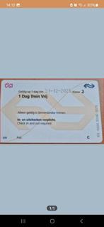 NS dagkaart ( 1 dag trein vrij), Tickets en Kaartjes, Eén persoon, Trein, Algemeen kaartje