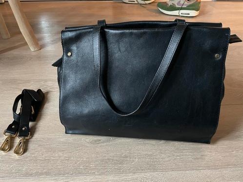 Zwart echt leren dames tas, Sieraden, Tassen en Uiterlijk, Tassen | Damestassen, Zo goed als nieuw, Zwart, Ophalen of Verzenden
