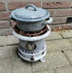 Vintage Petroleumstel met Pannetje,Geëmailleerd,koken,deco, Antiek en Kunst, Ophalen of Verzenden
