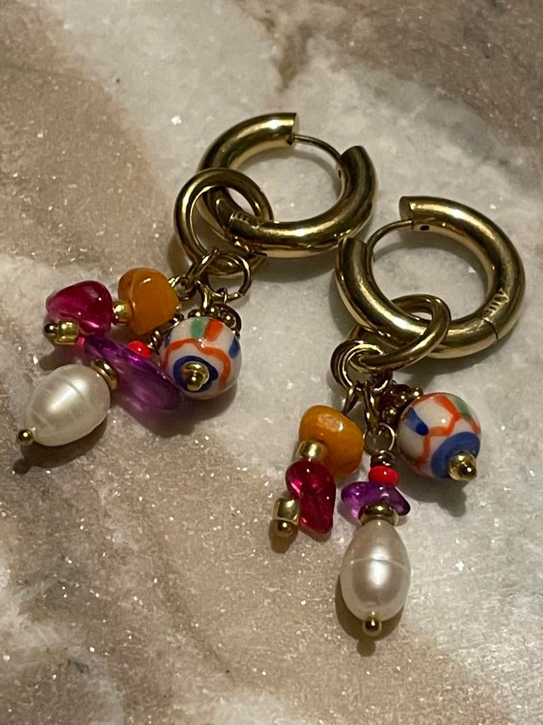 Creolen, goudkleurig, kleurrijke bedels, My Jewellery, Verzenden, Zo goed als nieuw, Goud, Overige materialen