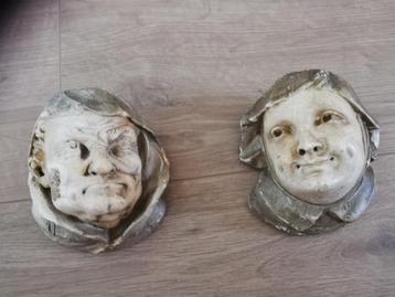 Oude Antieke Gezichts-Muurbeeldjes / Kandelaars beschikbaar voor biedingen