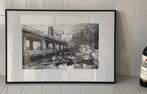 Grafiek gezicht op de kolk Rotterdam 1941 WOII gesigneerd, Antiek en Kunst, Kunst | Tekeningen en Foto's, Ophalen