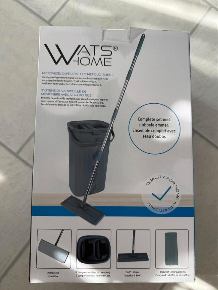 Wats Home dweil vloerwisser met duo emmer, Huis en Inrichting, Schoonmaakartikelen, Mop of Dweil, Ophalen of Verzenden