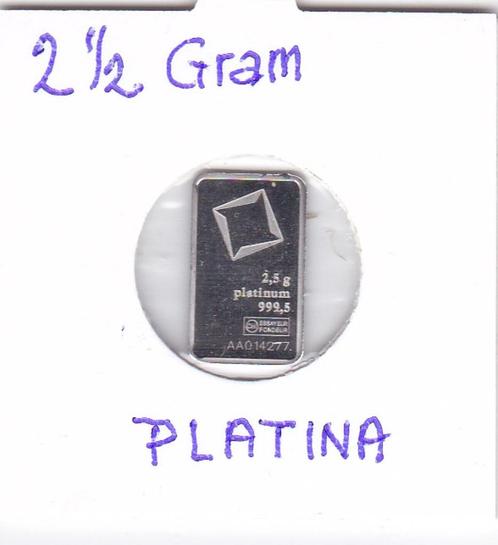 Baartje van 2 1/2 gram PLATINA Valcambi, Postzegels en Munten, Edelmetalen en Baren, Platina, Ophalen of Verzenden