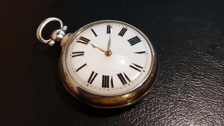 GROOT en ZWAAR zakhorloge zilver in dubbele kast London 1844, Sieraden, Tassen en Uiterlijk, Antieke sieraden, Overige typen, Zilver