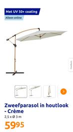 (Nieuw!) Zweefparasol in houtlook - Crème, Ophalen, Nieuw, 2 tot 3 meter, Zweefparasol