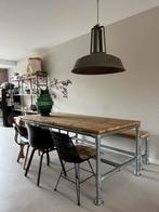 Steigerhouten eettafel met bank, Ophalen, Gebruikt, 200 cm of meer, 50 tot 100 cm