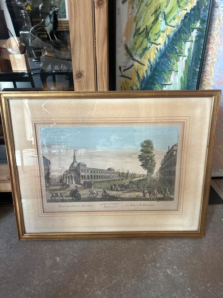 18e Eeuwse Kopergravure Beurs Rotterdam, Antiek en Kunst, Kunst | Etsen en Gravures, Ophalen of Verzenden