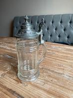 Vintage antiek bierpul glas tinnen deksel bier, Gebruikt, Ophalen of Verzenden, Bierglas