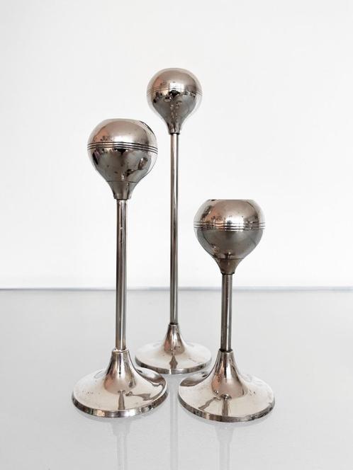 Vintage set van drie Space Age 70s kandelaars kaarsenstandaa, Huis en Inrichting, Woonaccessoires | Kandelaars en Kaarsen, Gebruikt