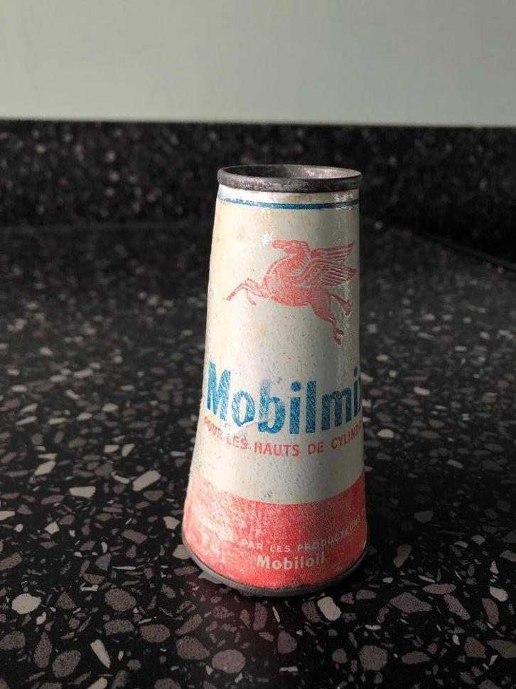 Zeldzaam conisch MOBILOIL MobilMix blik., Verzamelen, Merken en Reclamevoorwerpen, Gebruikt, Overige typen, Ophalen of Verzenden