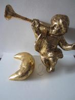 oude kerstversiering papier maché grote gouden engel en maan, Ophalen of Verzenden, Gebruikt