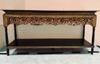 Zenza, sidetable / console met houtsnijwerk zwart/goud, Huis en Inrichting, Tafels | Sidetables, 25 tot 50 cm, 100 tot 150 cm