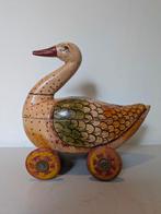 Vintage Houten Eend op Wielen met Opbergruimte, Antiek en Kunst, Ophalen of Verzenden