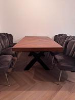 Houten eettafel met metalen onderstel, Huis en Inrichting, Tafels | Eettafels, Ophalen, Eikenhout, 50 tot 100 cm, Zo goed als nieuw