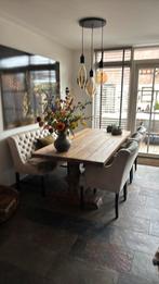 Landelijke eethoekstoelen en eetbank leer creme, Ophalen, Gebruikt, Overige kleuren, Leer