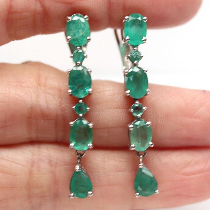 oorbellen 925 zilver 14 k wit goud verguld met Smaragd top, Sieraden, Tassen en Uiterlijk, Oorbellen, Nieuw, Knopjes of Stekers