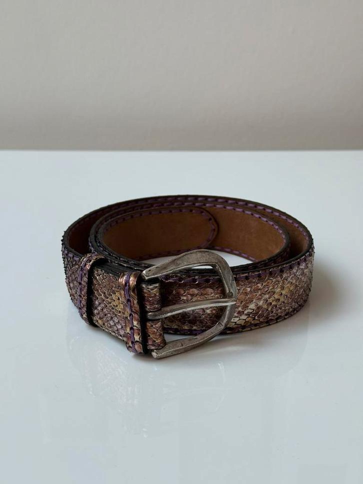 JMADE Pythonleren Riem – Paars & Goud – Echt Python – 105 cm, Kleding | Dames, Riemen en Ceinturen, Zo goed als nieuw, Tailleriem