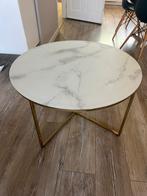 Salontafel Westwing goud + marmerlook blad, Ophalen, Rond, 50 tot 100 cm, Zo goed als nieuw