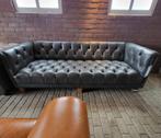 Chesterfield bank zwart grijs leer. Orig. Delta Chesterfield, Huis en Inrichting, Ophalen, Gebruikt, 75 tot 100 cm, Leer