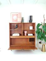 Vintage Deense kast | klep kast teak fineer open, Gebruikt, ., Teakhout, Ophalen of Verzenden