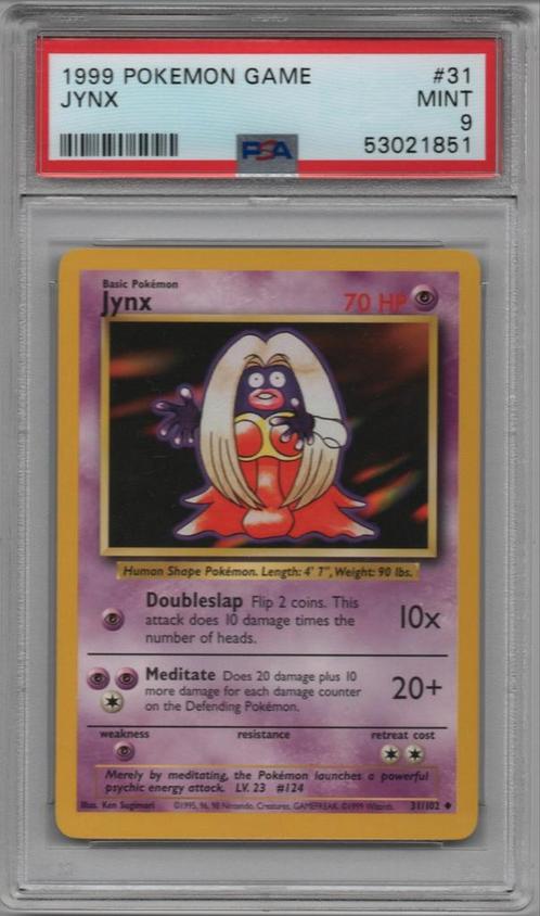 Jynx Psa 9 Base set unlimited, Hobby en Vrije tijd, Verzamelkaartspellen | Pokémon, Zo goed als nieuw, Losse kaart, Ophalen of Verzenden