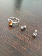 Ring en oorbellen zilver met citrien steen, Verzenden, Geel, Zo goed als nieuw, Met edelsteen