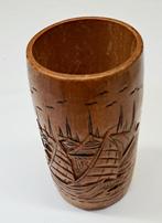 oude bamboe beker handgesneden, Ophalen of Verzenden