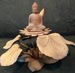 Houten Boeddha op Lotusblad Beeld, Antiek en Kunst, Ophalen