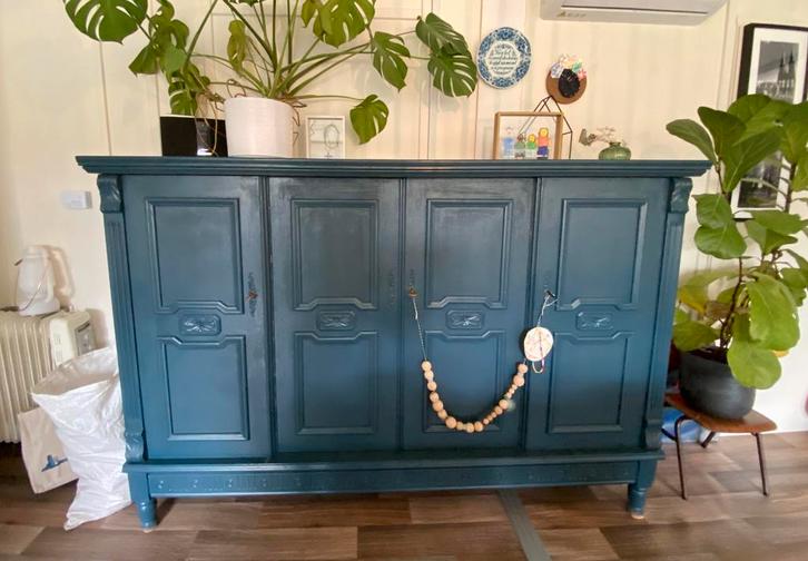 Prachtige petrol vintage buffetkast dressoir opbergkast, Antiek en Kunst, Antiek | Meubels | Kasten, Ophalen
