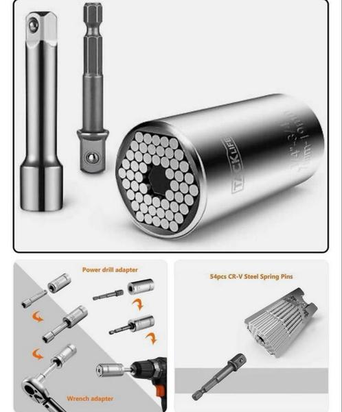 Tacklife - Universele Grip Dopsleutel 7-19mm dop opzetstuk, Auto diversen, Autogereedschap, Nieuw, Ophalen of Verzenden