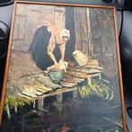 Wassende vrouw van  Wetering olieverf op doek 40 bij 50, Antiek en Kunst, Kunst | Schilderijen | Klassiek, Ophalen of Verzenden