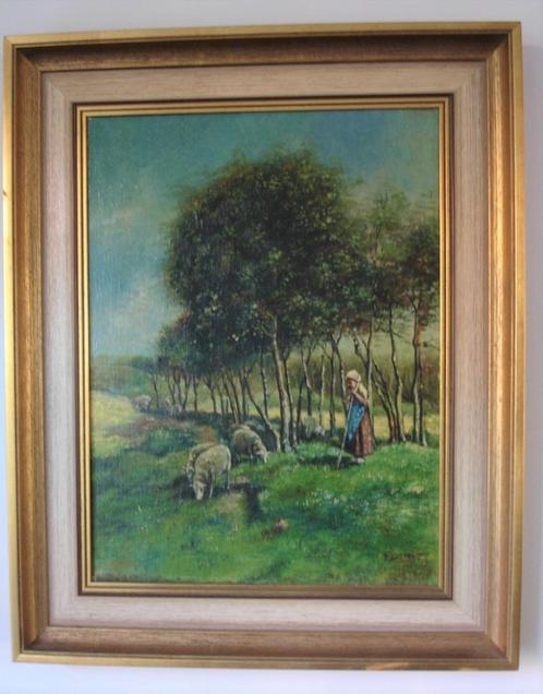 ﻿SCHILDERIJ SCHAPEN LINNEN GESIGNEERD : P.J.DISPO HOEVE ooq, Antiek en Kunst, Kunst | Schilderijen | Klassiek, Ophalen of Verzenden