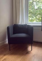 Mooie blauw/groene fauteuil met metalen pootjes, Ophalen, Minder dan 75 cm, Zo goed als nieuw, Metaal